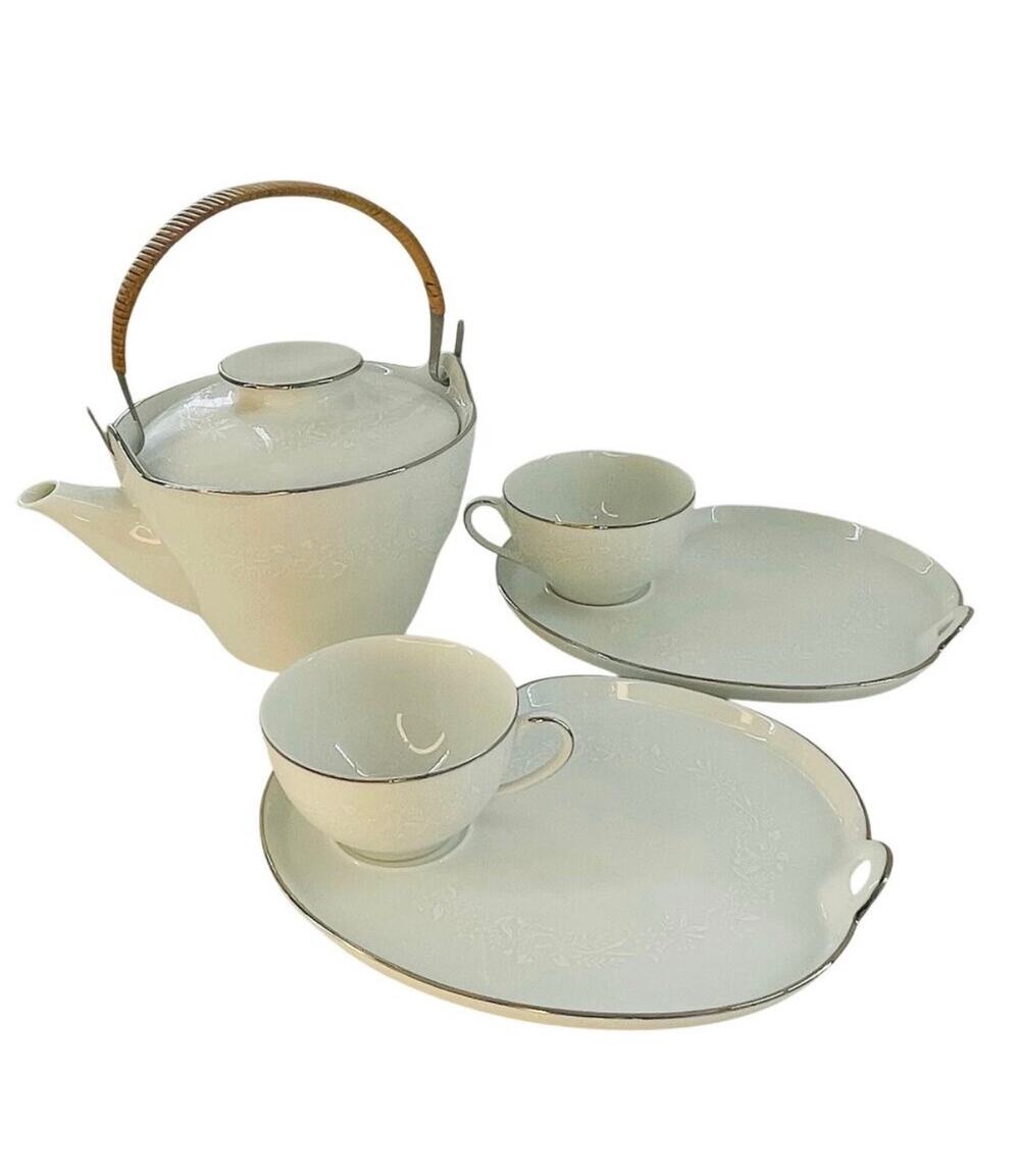 Vintage Noritake Reina 6450Q Tea Set - Wicker Handle Teapot & 2 Snack Sets